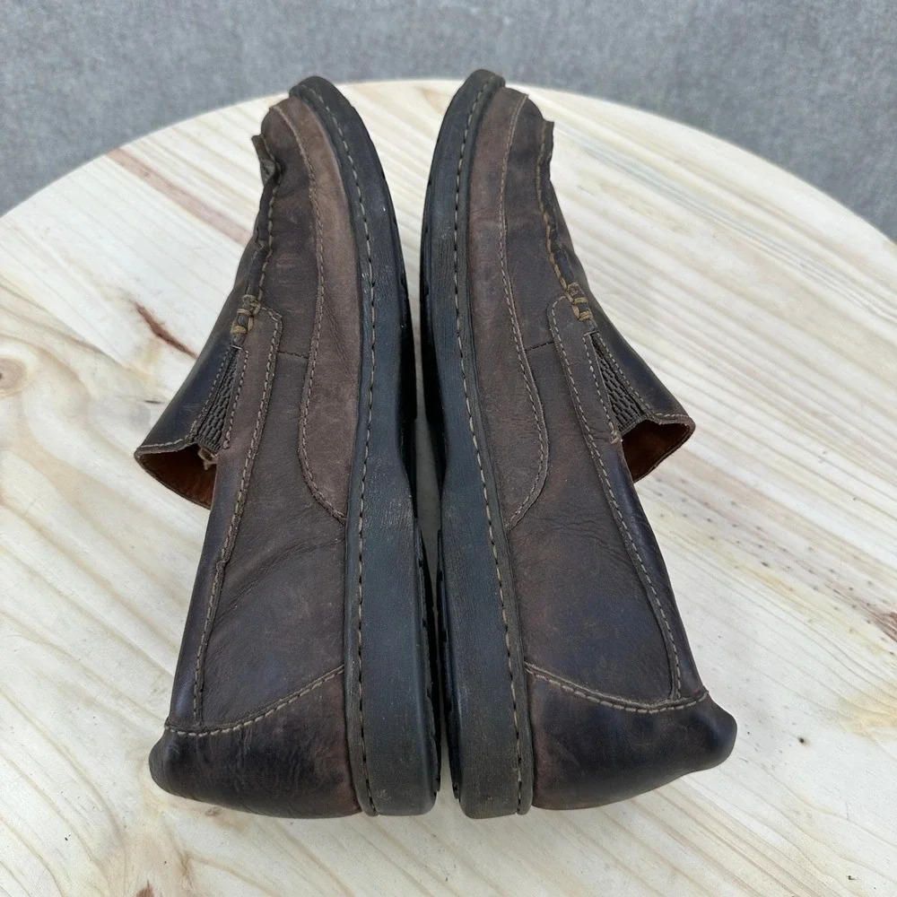 BORN Mens Dark Brown Leather Slip On Loafer Shoes Comfort Moc Toe 10.5